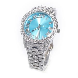 Silver sky blue watch ,THE HIP HOP Big Dial Full Iced Out ,Men Watches ,